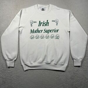 Vintage 90s Lee Sweatshirt Women L White Irish Mother Superior Shamrock USA Made